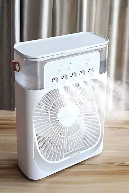 3-in-1 Portable Mini Air Cooler Fan with Humidifier & LED Light – Rechargeable Battery Backup for Load Shedding