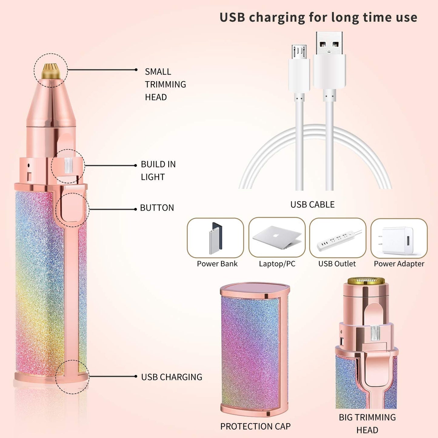Flawless 2-in-1 Eyebrow Trimmer for Women | USB Rechargeable Facial Hair Remover
