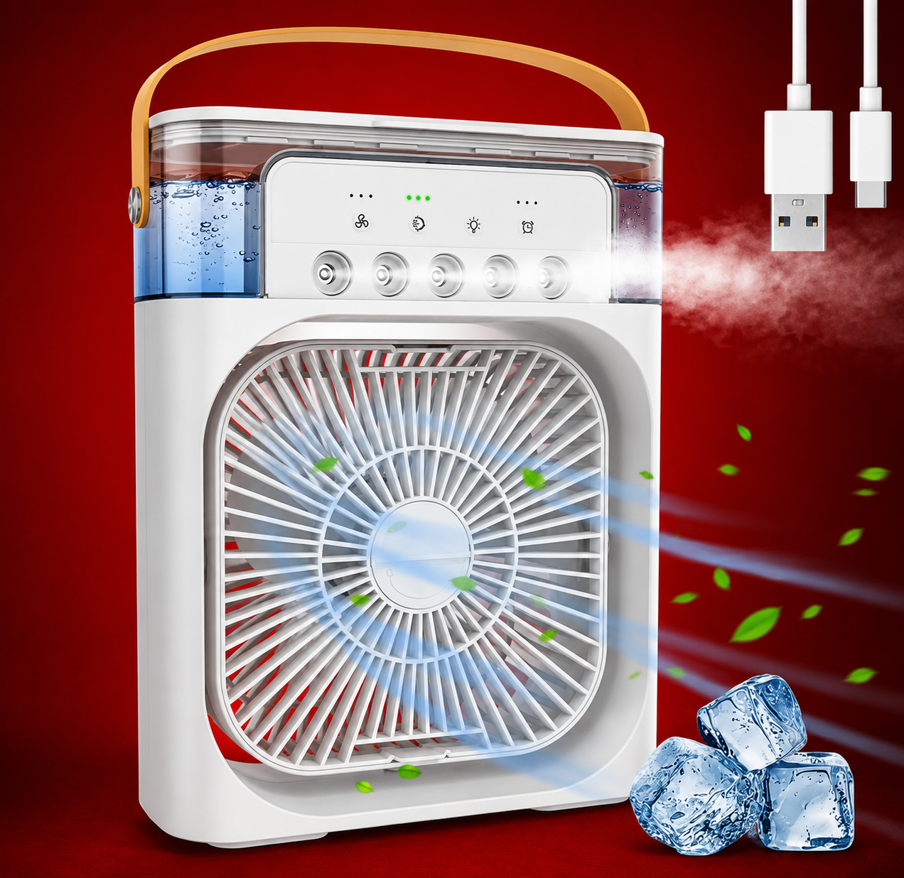 3-in-1 Portable Mini Air Cooler Fan with Humidifier & LED Light – Rechargeable Battery Backup for Load Shedding