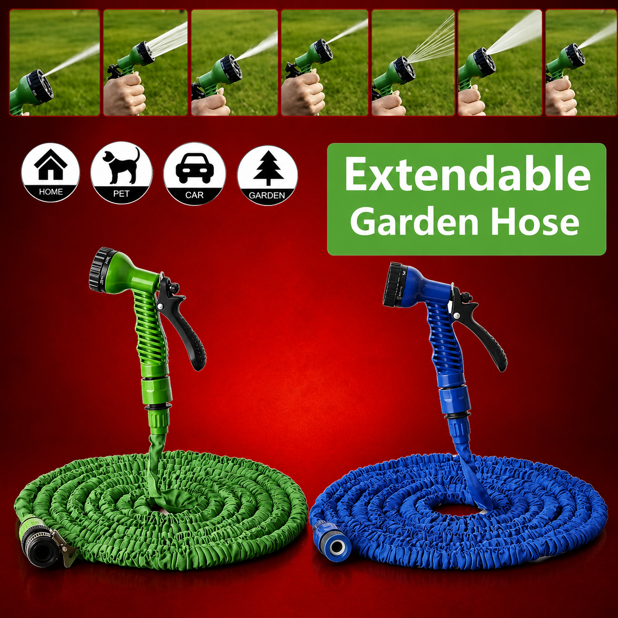 High-Pressure Expandable Garden Hose with Multi-Function Nozzle