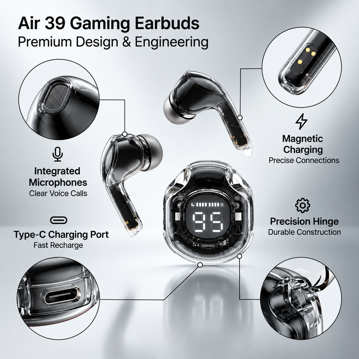 Air39 Transparent Wireless Bluetooth Earbuds TWS Bluetooth 5.3